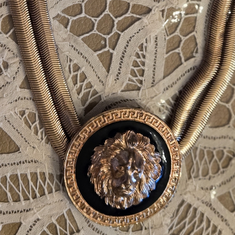 LION HEAD HOLD TONE NECKLACE- DOUBLE CHAIN